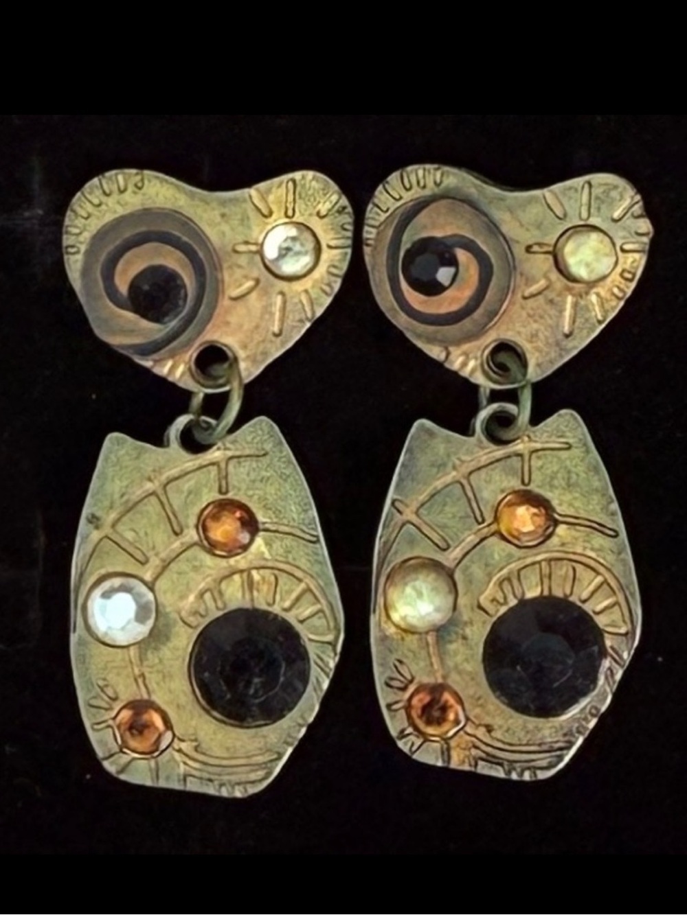 Vintage Geometric Artisian Modernist Pierced Earrings